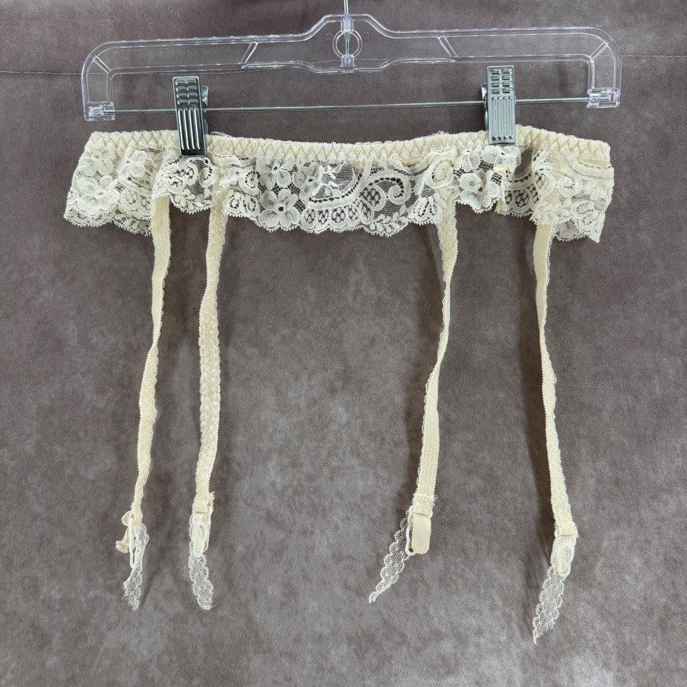Vintage Victoria's‎ Secret Gold Label Ivory Floral Lace Garter Belt One Size Adj